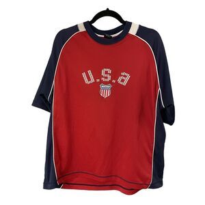 Vintage Starter Men's Soccer Shirt L USA Shield Stars 90s Blue Red Embroidered‎